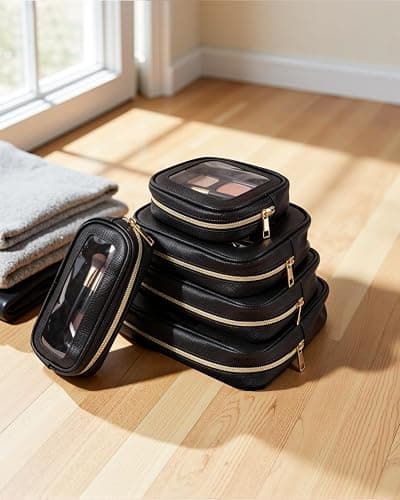 5Pcs Diaper Bag Organizer Pouch Set, Waterproof Travel Clear Makeup Bag Set for Women Small Toiletry Bag Travel Packing Organizer Bags Cosmetic Case with Zipper Compact Car Organizer Bag (Black Set) thumbnail 9