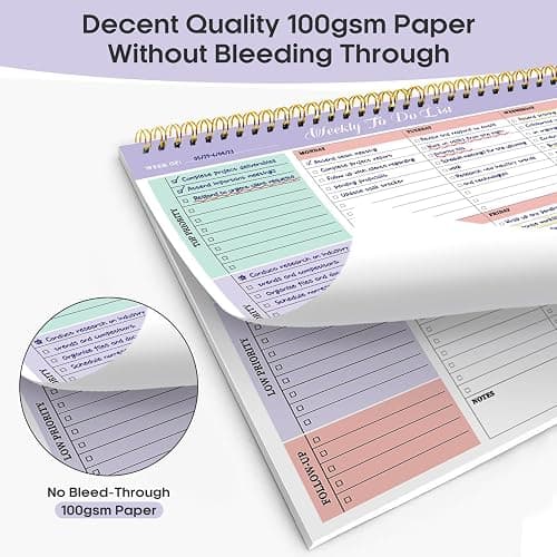 Taja Weekly To Do List Notepad, Undated Weekly Planner Pad, 8.5" x 11" | Large Desk Planner, Weekly Task Planning, College School Supplies, for Home and Office, 52 Sheets, Violet Dream thumbnail 4