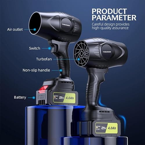 980,000 RPM Cordless Leaf Blower - 21V Electric Handheld Leaf Blower with 2×4.0Ah Batteries & Fast Charger - Lightweight for Patio, Lawn, Yard, Deck Cleaning - Light Black thumbnail 6
