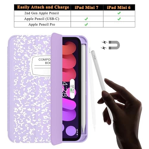 Soke Case for iPad mini 7(A17 Pro) 2024/iPad Mini 6 2021 8.3 inch with Pencil Holder-[Pencil Charging + Auto Wake/Sleep], Soft TPU Back Cover for iPad mini 7th/6th Generation(Book Lilac) thumbnail 4