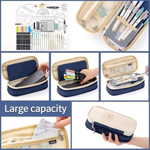 EASTHILL Big Capacity Pencil Pen Case Office College School Large Storage High Capacity Bag Pouch Holder Box Organizer Blue thumbnail 4