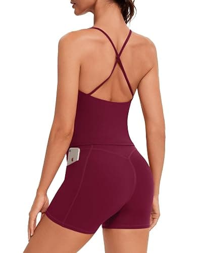 OMKAGI Workout Sets for Women Cute Spaghetti Strap Tank Tops Booty Shorts Outfits with Pockets - Image 1