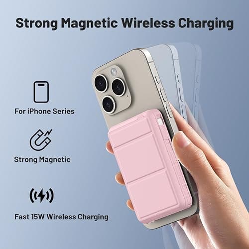 Azmuth Batterie Externe Magnétique Compatible avec MagSafe, 10000mAh sans Fil PowerBank Charge Rapide PD 20W avec 2 Câble et Support et Affichage LED, Compatible iPhone 17/16/15/14/13/Pro/Pro Max/Plus thumbnail 2