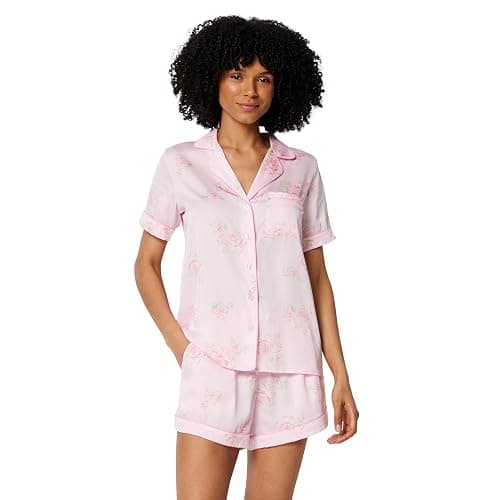 Amazon Essentials Women's Satin Short Sleeve Button-Down Top and Short Sleepwear Pajama Set - Image 1