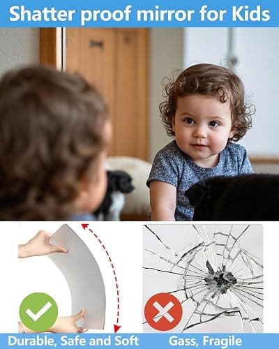NKJVE Unbreakable Mirror Tiles Self Adhesive,4PCS 8”x8” Toddler Mirror for Classroom Decor, Peel and Stick On Small Mirrors for Wall Decor, Shatterproof Plastic Mirrors Stickers for Kids Decorative thumbnail 7