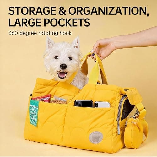 Macaron Cloud Pet Carrier Bag for Small Dogs and Cats, Lightweight Handheld Shoulder Crossbody Puppy Carrier with Storage Pocket, Breathable Expandable Pet Travel Carrier for (Yellow) thumbnail 2