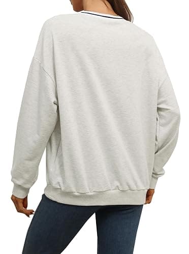 Remidoo Womens New York Embroidered V Neck Sweatshirt Oversized Long Sleeve Pullover Top thumbnail 4