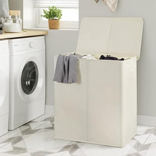 WOWLIVE 154L Double Laundry Hamper with Lid and Removable Laundry Bags, Large Dirty Clothes Hamper 2 section Collapsible Laundry Basket Dorm Room Storage for Bedroom, Bathroom, College,Beige thumbnail 4