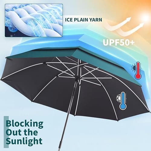 NBtoUS 2 Pack 48.6" Double Canopy Beach Umbrella with Clamp, UPF50+ Beach Chair Umbrella with clip, 360°Adjustable Portable Outdoor Wheelchair, Patio, Golf Carts,Camping(Blackish Green, Not Include Chair) thumbnail 5