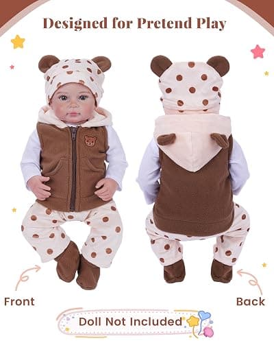 BABESIDE Reborn Baby Doll Clothes for 17-22 Inch Dolls, 5 Pcs Baby Doll Clothes Set with Bear Hat, Jacket, Shirt, Pants and Socks, Baby Doll Accessories Outfit for Pretend Play, Kids Ages 3+ thumbnail 4