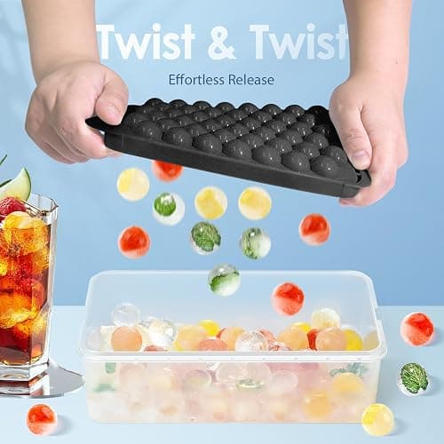 WIBIMEN Ice Cube Tray with Lid and Bin - Round Ice Trays for Freezer with Lid - Ice Cube Trays for Freezer with Ice Container (0.8"-2PACK Black) thumbnail 3