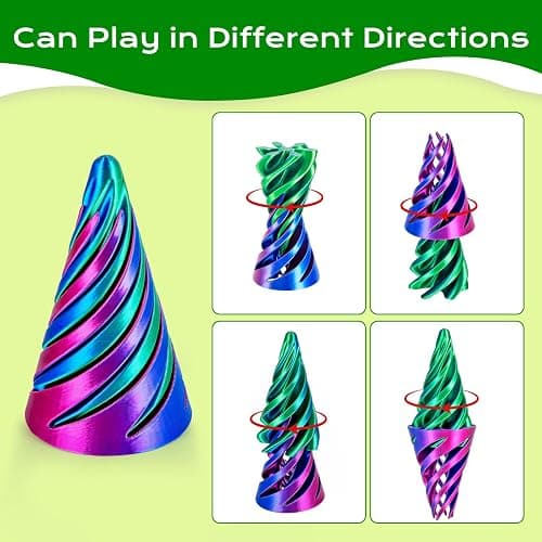 3Dgenius 6 Pack Spiral Cone Fidget Toys 3D Printed Spiral Fidget Toys Impossible Cone 3D Printed Fidgets Impossible Pyramid Passthrough 3D Printed Toys for Adults & Kids for Anxiety Relaxing, Pack1 thumbnail 3