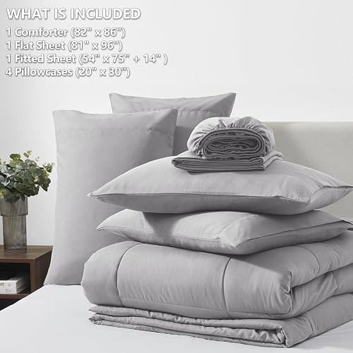CozyLux Full Size Comforter Sets Grey, 7 Pieces Bed in a Bag, Gray Comforter Full Size, All Season Bedding Sets with Stitch Quilted Comforter, Flat Sheet, Fitted Sheet, Pillowcases thumbnail 6