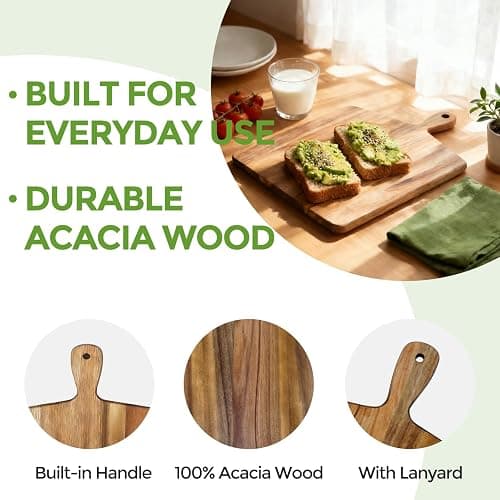 S310 Acacia Wood Cutting Board with Handle, Wooden Chopping Board for Meat, Cheese, Bread & Vegetables, Decorative Charcuterie Serving Board for Kitchen Cooking, Pizza & Party Dining, 17"x13" thumbnail 5