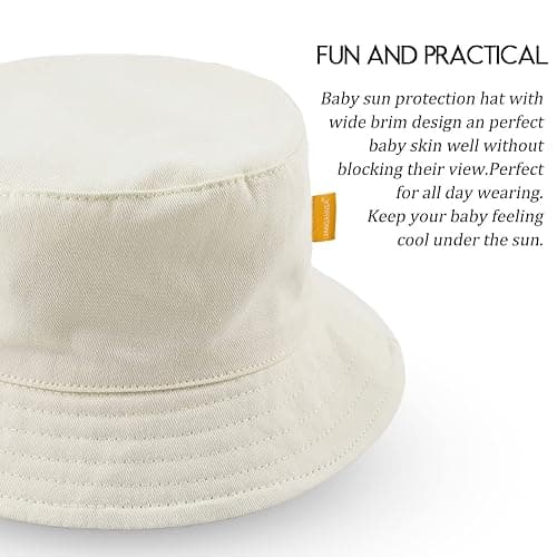 JANGANNSA Summer Baby Boys Hat Sun Protect Bucket Hat for Girls Wide Brim Cotton Beach Cap - Beige - 0-3 Months thumbnail 3