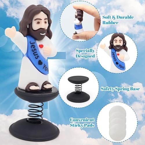 Yelakey Dashboard Jesus Bobblehead Jesus with Smile Face Blessing You Christian Car Accessories Religious Believers Home Decoration with Sticky Pad (Blue & Purple) thumbnail 5