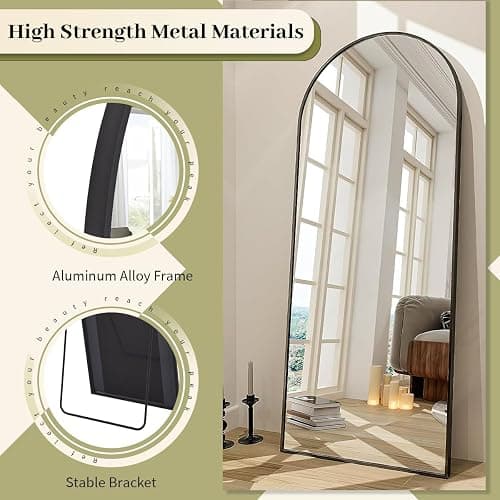 BEAUTYPEAK 65"x24" Full Length Mirror, Arch Full Body Floor Mirror, Wall Mirrors Hanging or Leaning Arched-Top with Stand for Bedroom, Dressing Room, Black thumbnail 4