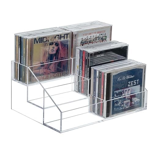 MyGift 3 Tier CD Storage Rack, Clear Acrylic Disc Holder Holds 36 Cases | Three-tier organizer stores up to 36 jewel cases with a clear design for easy viewing and compact media organization - Image 1