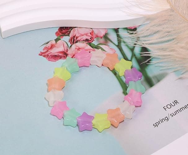 Tupalizy 100PCS Glow in The Dark Star Beads Pendant Colored Acrylic Pony Beads for Bracelets Jewelry Making Necklaces Hair Braids Earring Keychains DIY String Craft Projects Party Decor Gifts, 13mm thumbnail 6