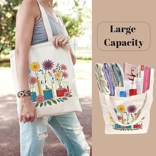 KONSOM Tote Bag for Women, Canvas Tote Bag with Pockets,Canvas Shopping Bags,Reusable Grocery Bags thumbnail 4