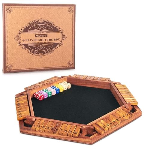 AMEROUS Upgraded 1-6 Players Shut The Box Dice Game, Wooden Board Table Math Game with 16 Dice for Kids Adults, Family Classroom Home Party or Pub - Image 1