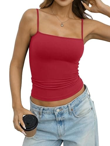 Eachyes Womens Adjustable Spaghetti Strap Tank Tops Fitted Camisole Shirts | Square Neck, Backless, Fitted, Sleeveless, Thin Strap, Cami Top, Undershirt, Basic, Cute Summer, Y2k, Casual, Going Out, Work thumbnail 5