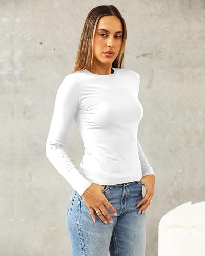 Abardsion Women's Long Sleeve Shirts Spring 2025 Casual Basic Going Out Crop Tops Slim Fit Tight Y2K Clothes thumbnail 3