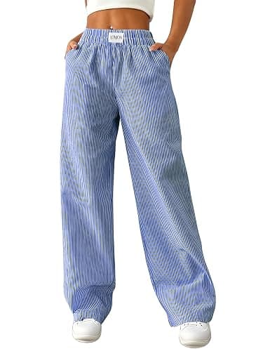 LOMON Women's Striped Gingham Boxer Pants Cotton Pajama Lounge Pj Casual Plaid Trousers Y2K Beach Bottoms with Pockets thumbnail 2