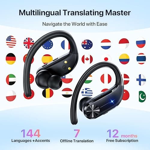 AI Translation Earbuds Real-Time : 144 Languages, Offline Mode, Noise Canceling, 60 Hours Battery - Seamless Translator Headphones for Travel Business Learning, iOS & Android Support thumbnail 5