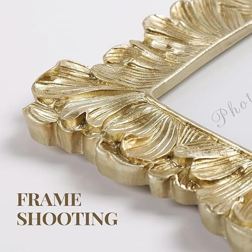 Cuspin 5x7 Picture Frame Gold Frames, Vintage Ornate Palm Leaves Textured Hand-Crafted Resin Frame with Glass Front, Elegant Retro Photo Frame for Wall and Tabletop Display Home Decor thumbnail 6