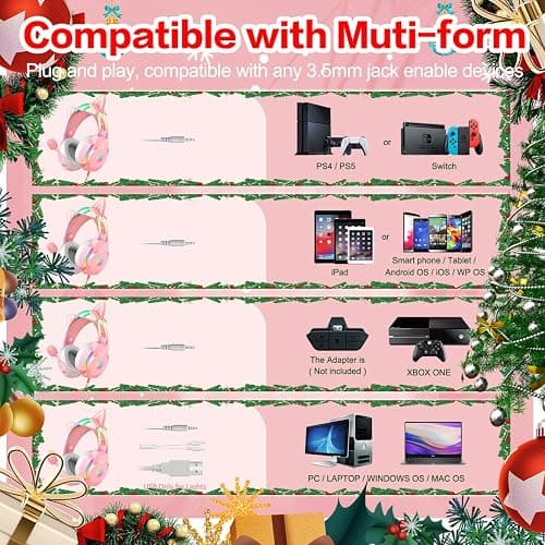ONITOON Gaming Headset with Microphone, Cat Ear Headphones for PC Laptop PS4 PS5 Xbox Switch, Rainbow RGB Lighting & Virtual Surround Sound, 3.5mm Wired Over Ear Headphones, Ergonomic thumbnail 6