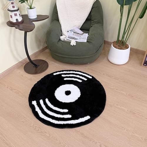 LAKEA Creative Vinyl Record Tufted Rug Indoor Aesthetic Home Decoration Round Tufting Soft Rug Horror Movie Safety Mat (31.5 X 31.5 inch) thumbnail 4