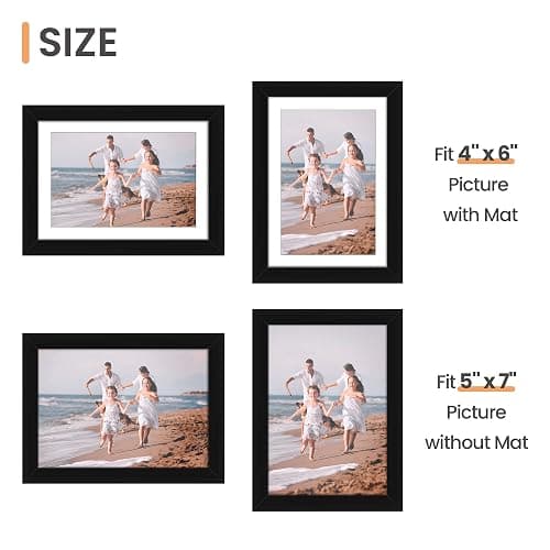 upsimples 5x7 Picture Frame Set of 10, Display Pictures 4x6 with Mat or 5x7 Without, Multi Photo Frames Collage for Wall or Tabletop Display, Black thumbnail 5