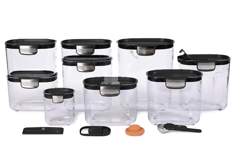 ProKeeper+ Airtight Food Storage Container Set – Clear Plastic Flour and Sugar Canister Set with Magnetic Accessories for Kitchen Organization (Black, 13-Piece) - Image 1