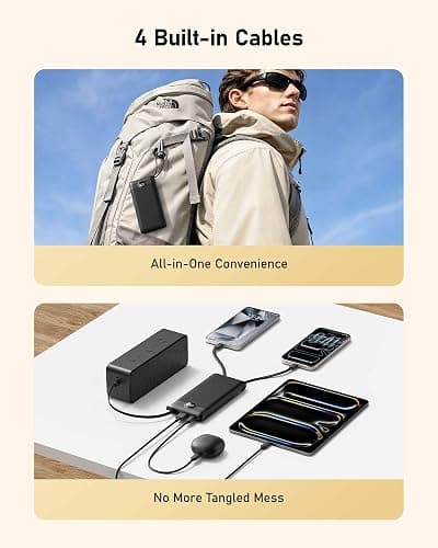 VEEKTOMX Portable Charger with 3 Built-in Cables — 10000mAh Slim Power Bank, USB-C Battery Pack with Lightning & Micro USB, TSA Approved Travel Charger for iPhone, Samsung, Android thumbnail 8