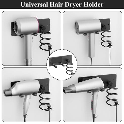 Tindbea Hair Dryer Holder + Curling Iron Holder,Blow Dryer Holder Wall Mount, Bathroom Hair Tool Organizer Rack for Universal Dryer Matte Black thumbnail 5