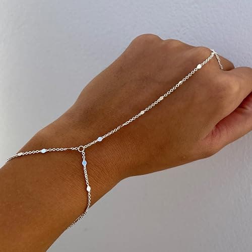 3PCS 14K Gold-Plated Hand Chain Bracelets for Women, Stack Bracelets Set Adjustable, Trendy Dainty Ring Bracelet Hand Chain thumbnail 3