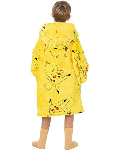 Pokemon Kids Blanket Hoodie Oversized Double Lined Sherpa Fleece Yellow Or Red thumbnail 3