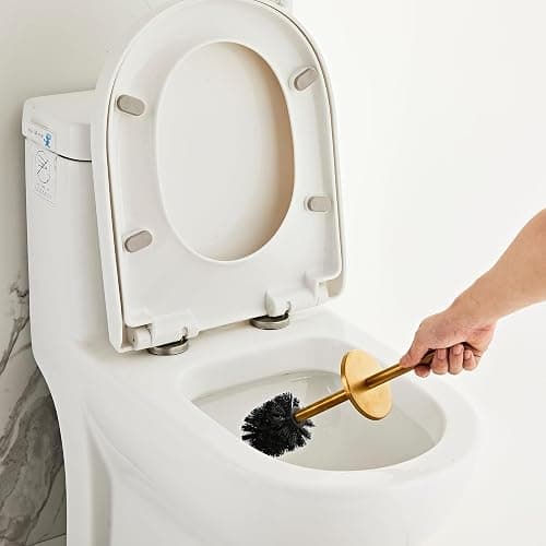Brushed Gold Toilet Brush and Holder Set - Stainless Steel Toilet Bowl Scrubber with Replaceable Head & Splash Guard thumbnail 4