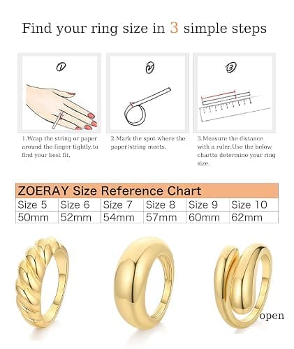 ZOERAY Chunky Gold Rings for Women Non Tarnish Trendy 14k Gold Plated Adjustable Signet Band Stackable Thumb Ring Set Open Twist Dome Statement Stacking Rings Jewelry Gifts for Women Size 5-10 thumbnail 5