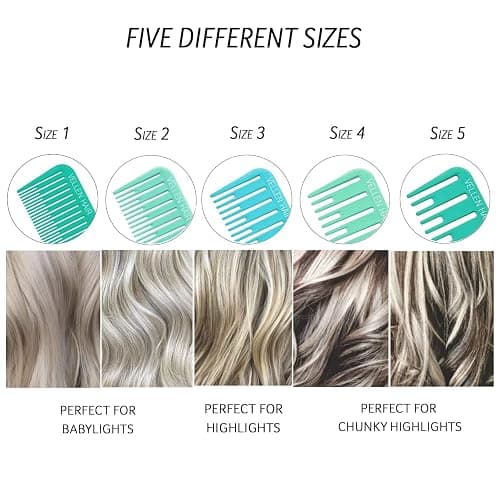 Vellen Hair Ultimate Highlight Comb Set, 5 Sizes (Mint), Heat Resistant PEI Material, Extra Long Stainless Steel Needle - Professional Balayage Comb for Hair Stylists and Colorists thumbnail 5