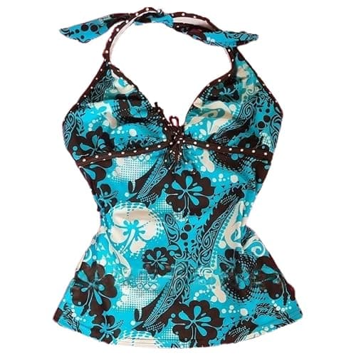 Grunge Halter Tank Top Women 2000s Cute Backless Sleeveless Going Out Cottagecore Summer Y2k V Neck Floral Tops - Image 1