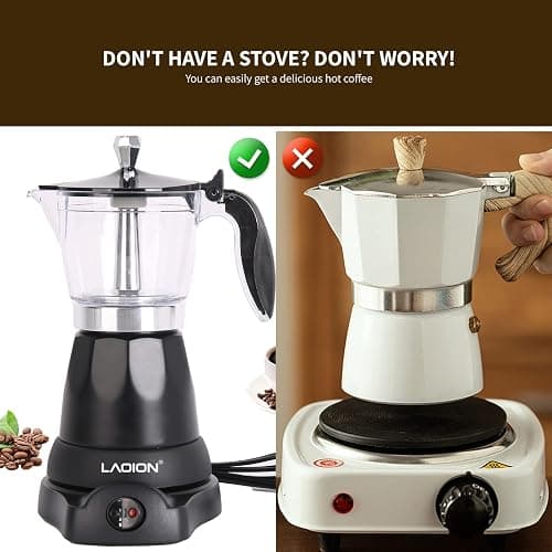 LAOION Cuban Coffee Maker, 6 or 3cup Electric Espresso Coffee Maker, Portable Cafeteras Electricas Modernas, Electric Moka Pot with Detachable Base & Overheat Protection, Coffee Gift for Home Travel thumbnail 4