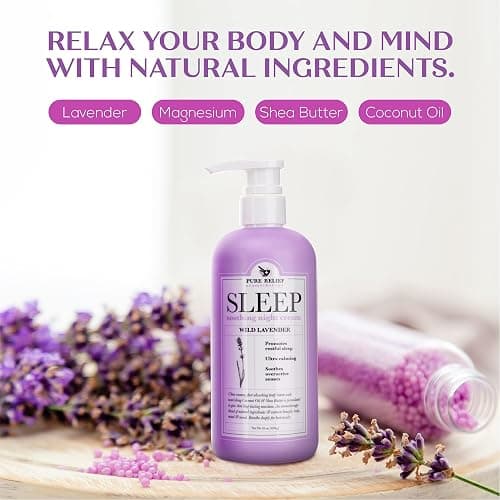 Pure Relief Lavender Sleep Body Lotion Shea Butter + Coconut Oil Body Cream Skin Care Moisturizer To Promote Better Rest W/Natural Soothing Herbal Extracts, Aromatherapy Night Cream, Large 16 Oz thumbnail 4