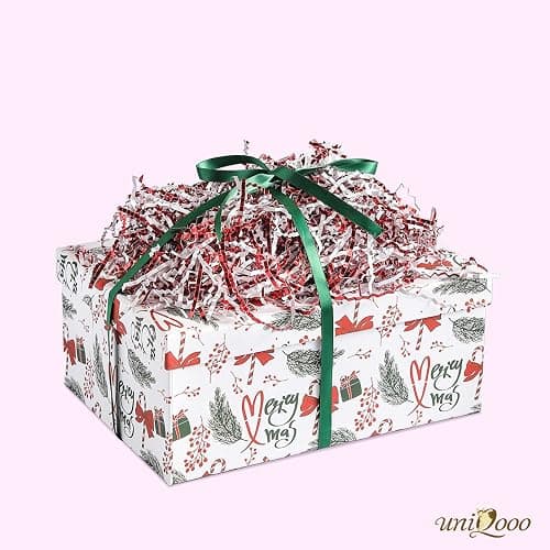 UNIQOOO 1/2 LB Metallic Red White Crinkle Cut Paper, Candy Cane Shredded Filler, Christmas Peppermint Zig Fill Raffia Tissue, Strands Shred Craft Bedding Cushion,Wedding Birthday Gift Boxes Bag Retail thumbnail 3