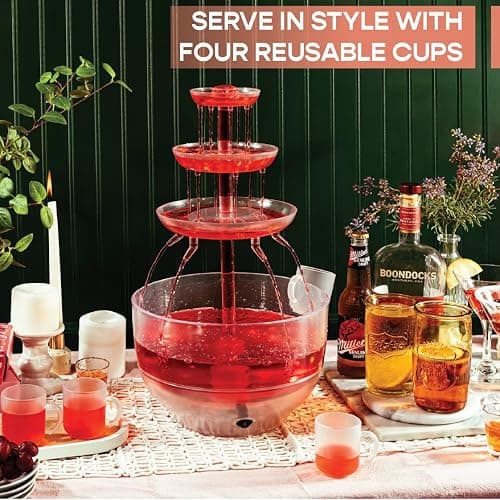 Kusini Drink Fountain for Parties - 1.5 Gal, 3 Tier Punch Bowl Drink Tower, LED Base, 6 Reusable Cups - Drink Dispenser Machine for, Juice, Punch, Pani Puri Fountain for Party Hosting Supplies thumbnail 4