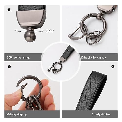 Handlive 2 Pack Leather Keychains, Car Key chains for women men, Key Fob Holder with Keyrings, Anti-Lost D-Ring thumbnail 4