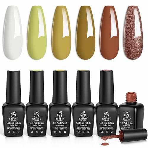 Beetles Winter Gel Nail Polish Set - 6 PCS Brown Green Glitter Holiday Gel Polish Kit Yellow Green Nail Art Soak Off UV Nail Gel Polish DIY Manicure Kits - Image 1
