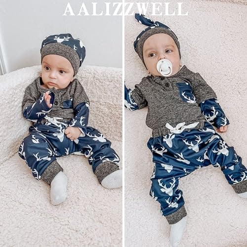 Aalizzwell Newborn Infant Baby Boys Fall Winter Outfit thumbnail 2