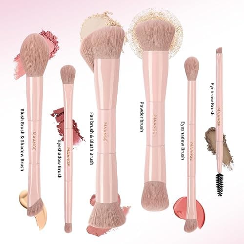 MAANGE Makeup Brushes Set, 6Pcs Premium Double-Ended Makeup Brush Foundation Contour Blush Highlight Blending Concealer Eyeshadow Brush Set Professional Make Up Brush Set (Pink) thumbnail 6